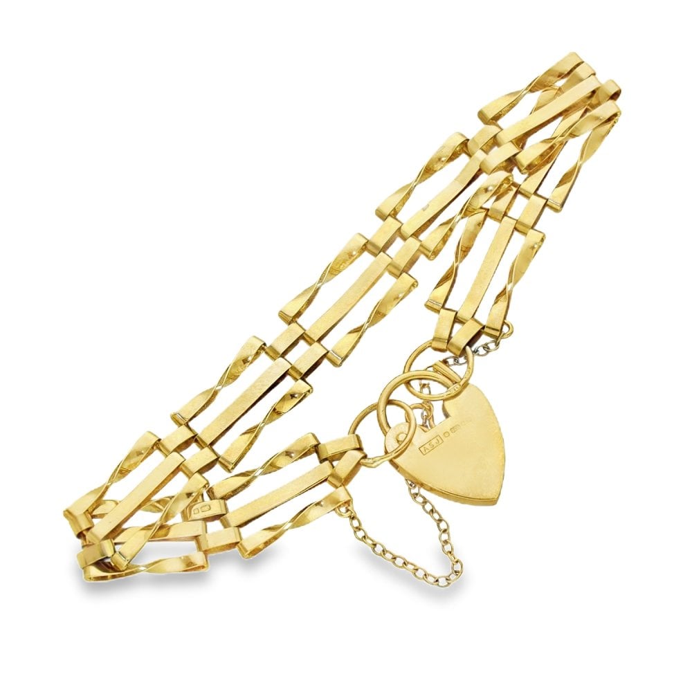 9ct Yellow Gold Twist Bar Gate Bracelet - 7" - 6.7g
