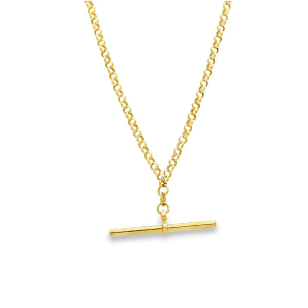 9ct Yellow Gold Round Belcher Chain & T Bar - 18" - 6.5g