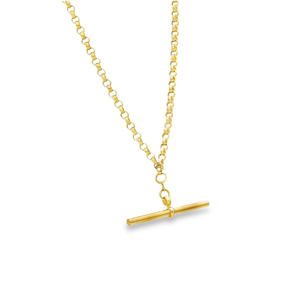 9ct Yellow Gold Round Belcher Chain & T Bar - 18" - 6.5g