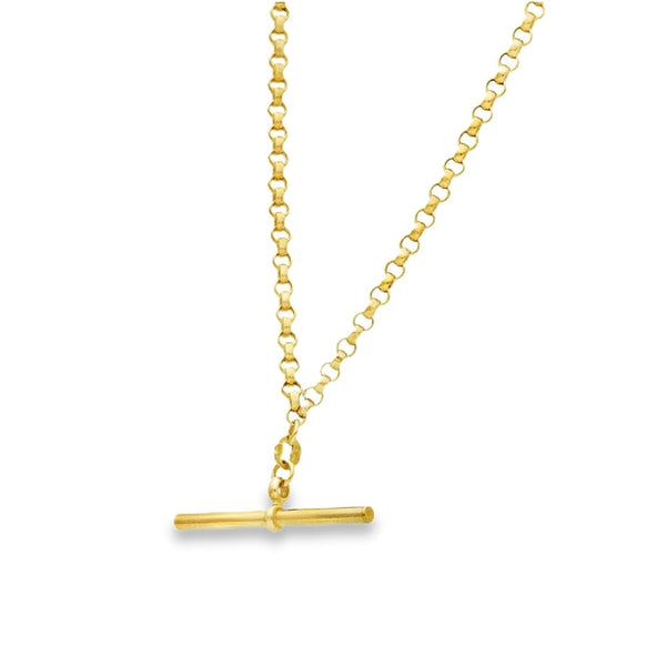 9ct Yellow Gold Round Belcher Chain & T Bar - 18" - 6.5g