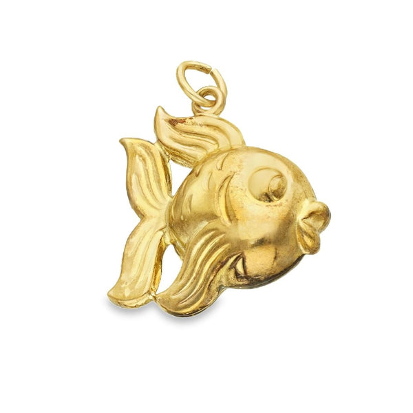 9ct Yellow Gold Hollow Bubble Fish Charm - 19x20x8mm - 1.7g