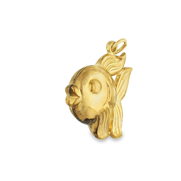 9ct Yellow Gold Hollow Bubble Fish Charm - 19x20x8mm - 1.7g
