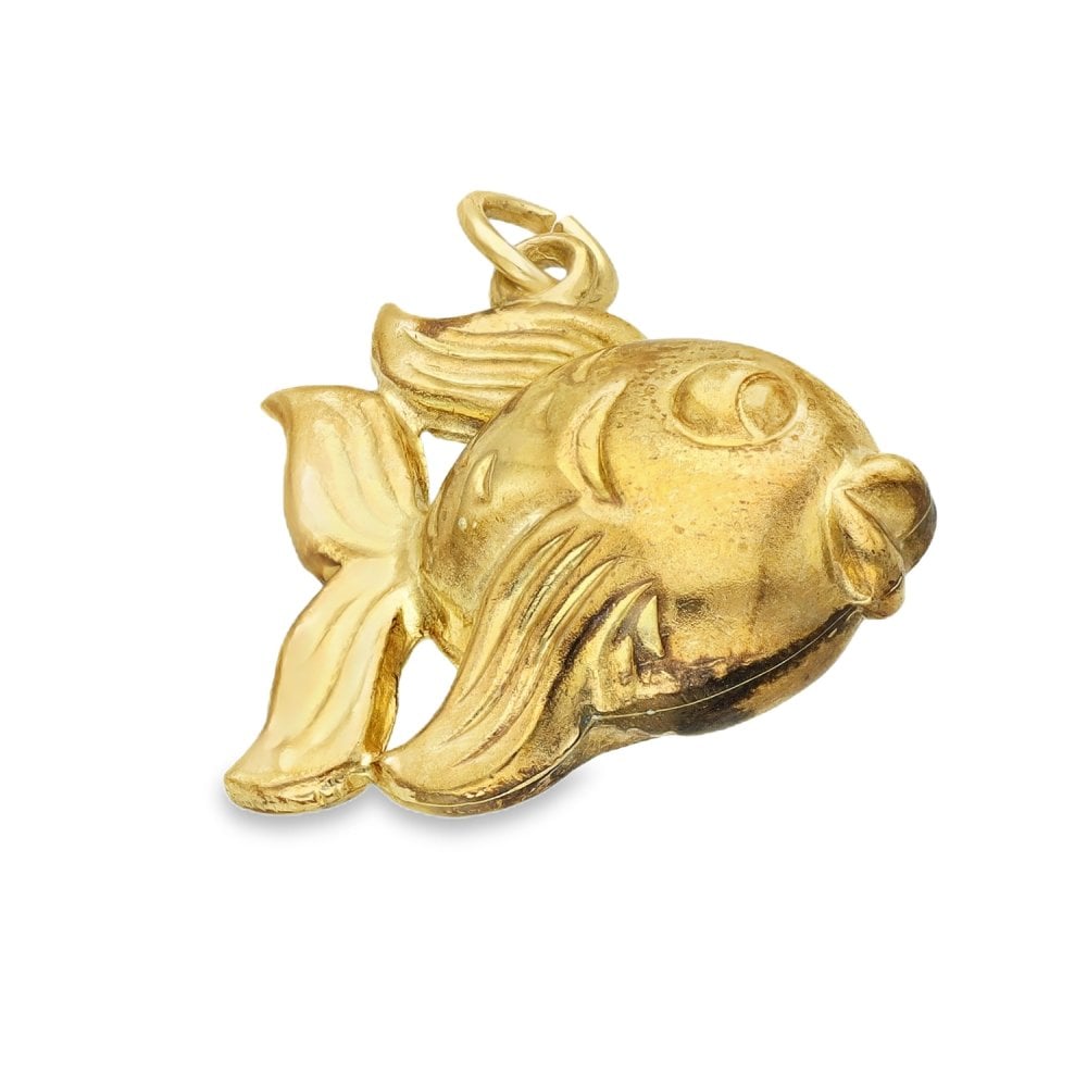 9ct Yellow Gold Hollow Bubble Fish Charm - 19x20x8mm - 1.7g