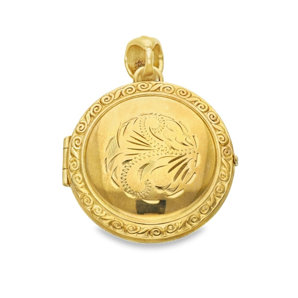 9ct Yellow Gold Round Patterned Locket - 28x26x9mm - 7.5g