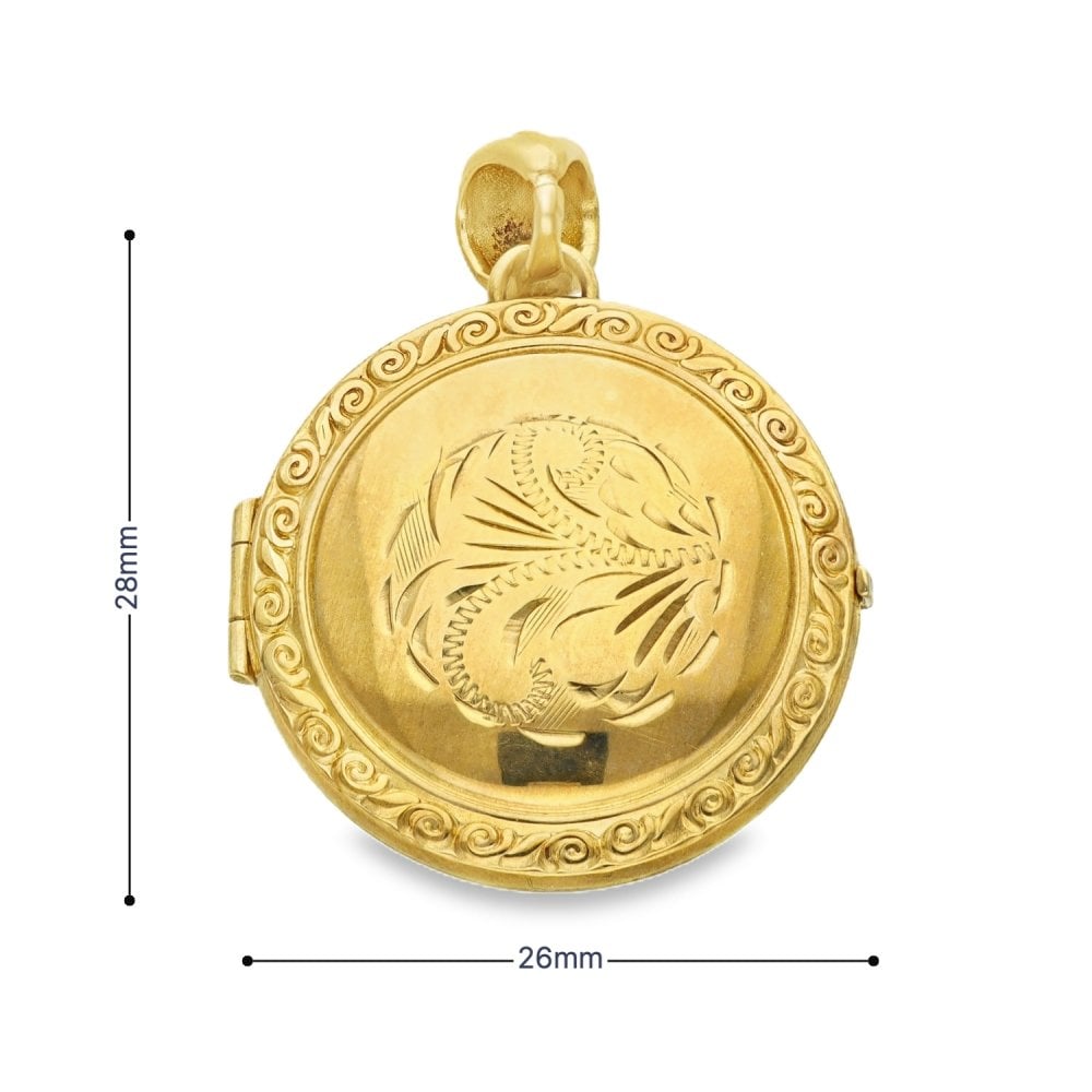 9ct Yellow Gold Round Patterned Locket - 28x26x9mm - 7.5g