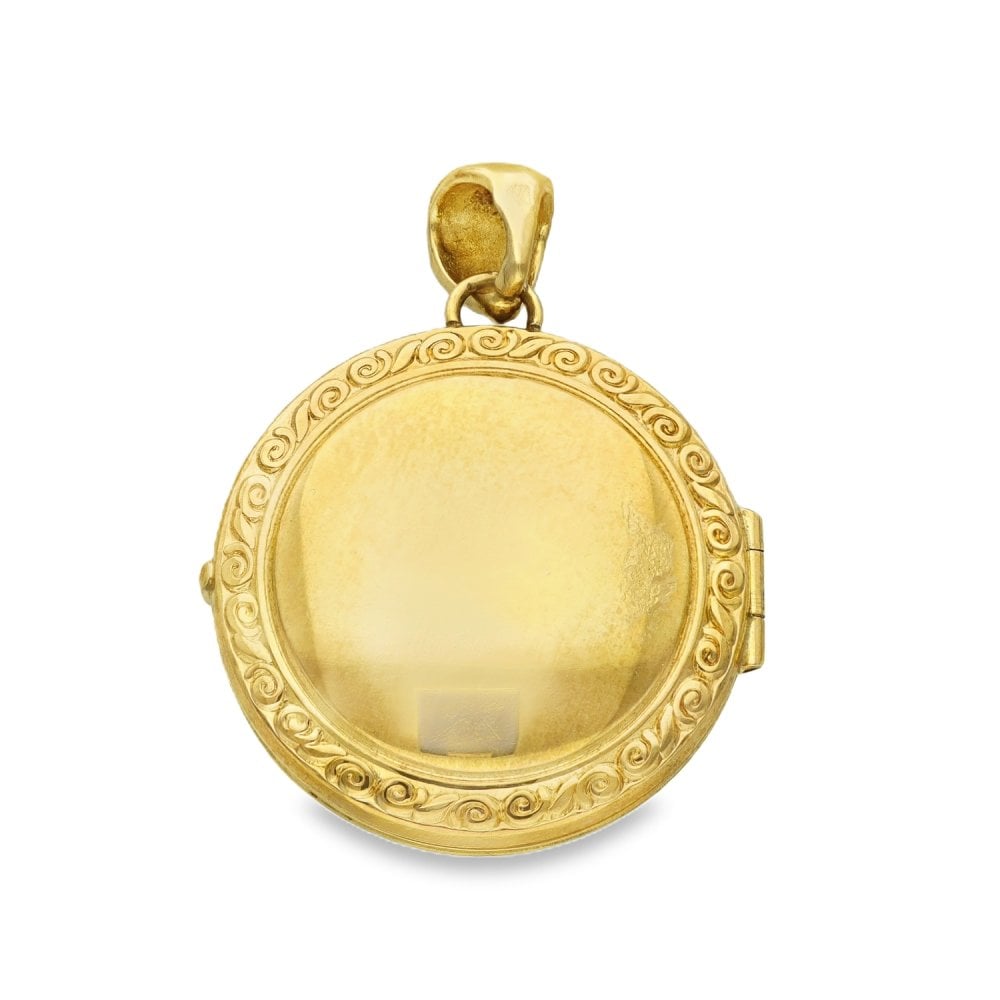 9ct Yellow Gold Round Patterned Locket - 28x26x9mm - 7.5g