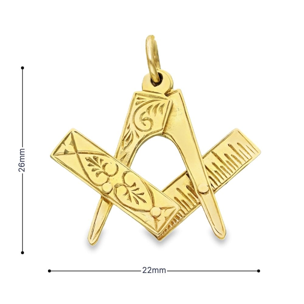 9ct Yellow Gold Masonic Pendant - 22x26x4mm - 2.7g