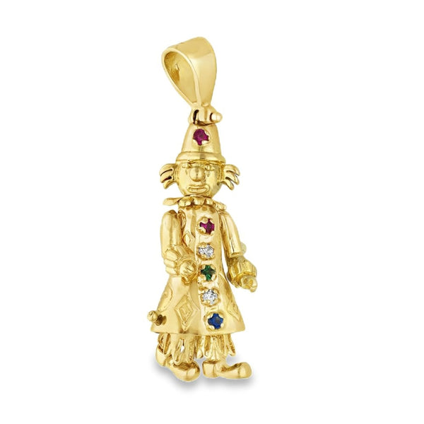 9ct Yellow Gold Coloured Stone Clown Pendant - 12x31x9mm - 6.3g