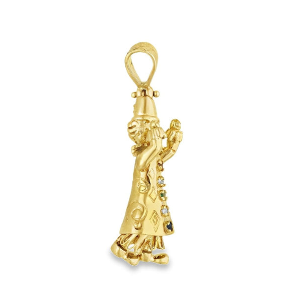 9ct Yellow Gold Coloured Stone Clown Pendant - 12x31x9mm - 6.3g