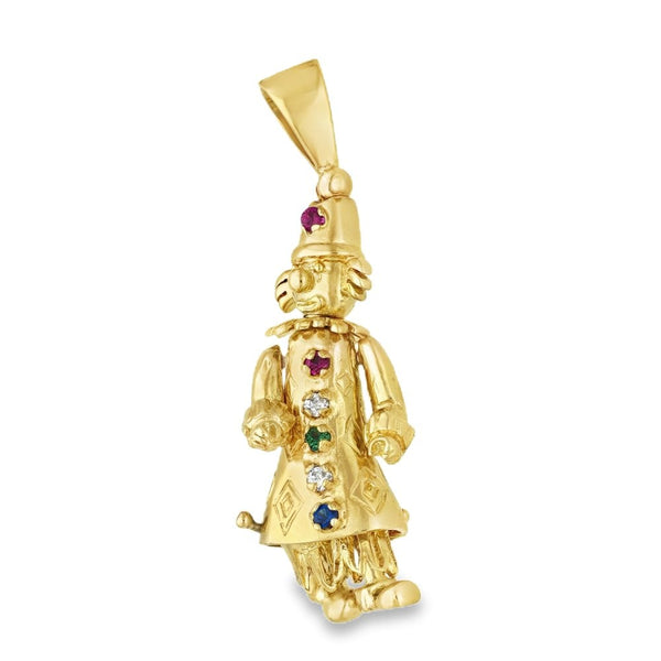9ct Yellow Gold Coloured Stone Clown Pendant - 12x31x9mm - 6.3g