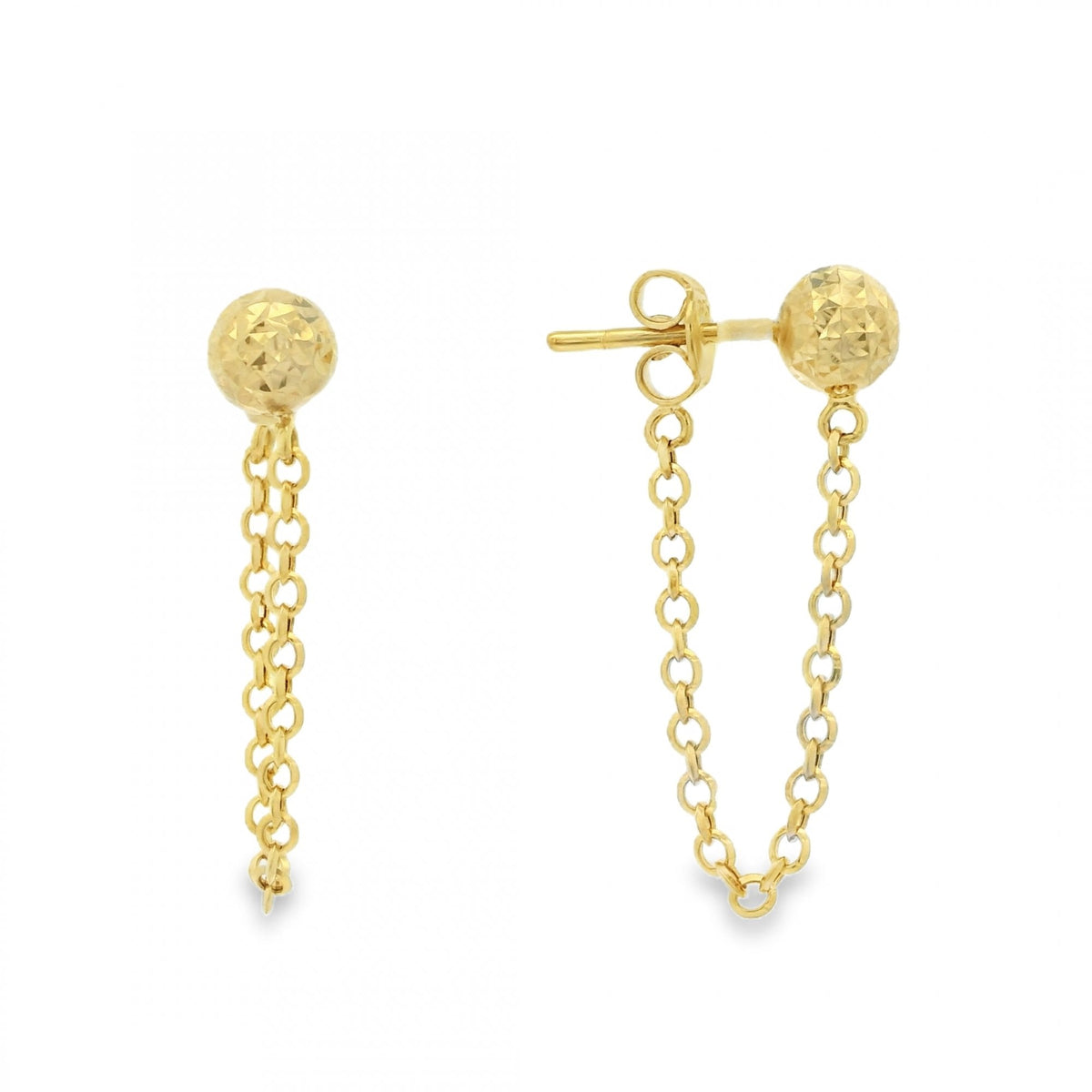 9ct Yellow Gold Ball & Chain Stud Earrings - 6x30mm - 1.3g