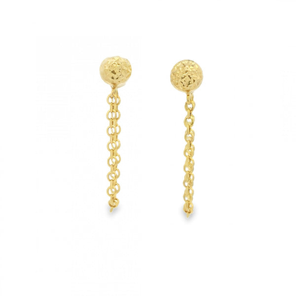 9ct Yellow Gold Ball & Chain Stud Earrings - 6x30mm - 1.3g