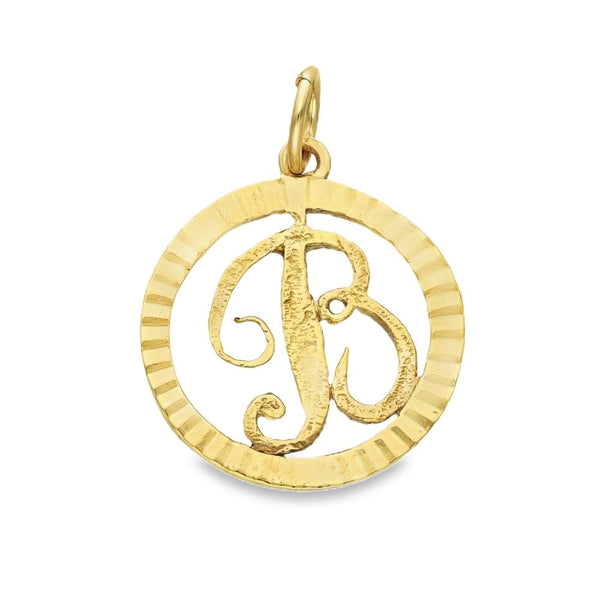 9ct Yellow Gold Round Initial B Pendant - 18x18mm - 1.9g