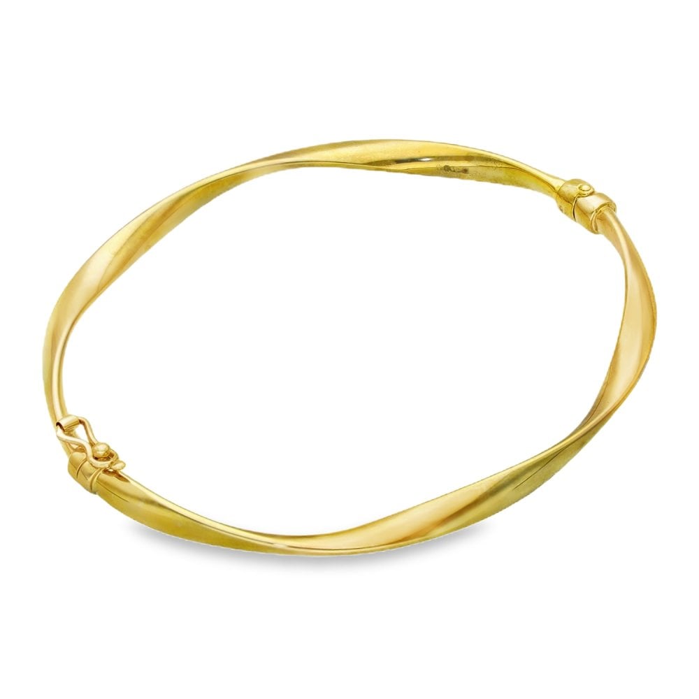 9ct Yellow Gold Hollow Twist Bangle - 17.5cm - 3.4g