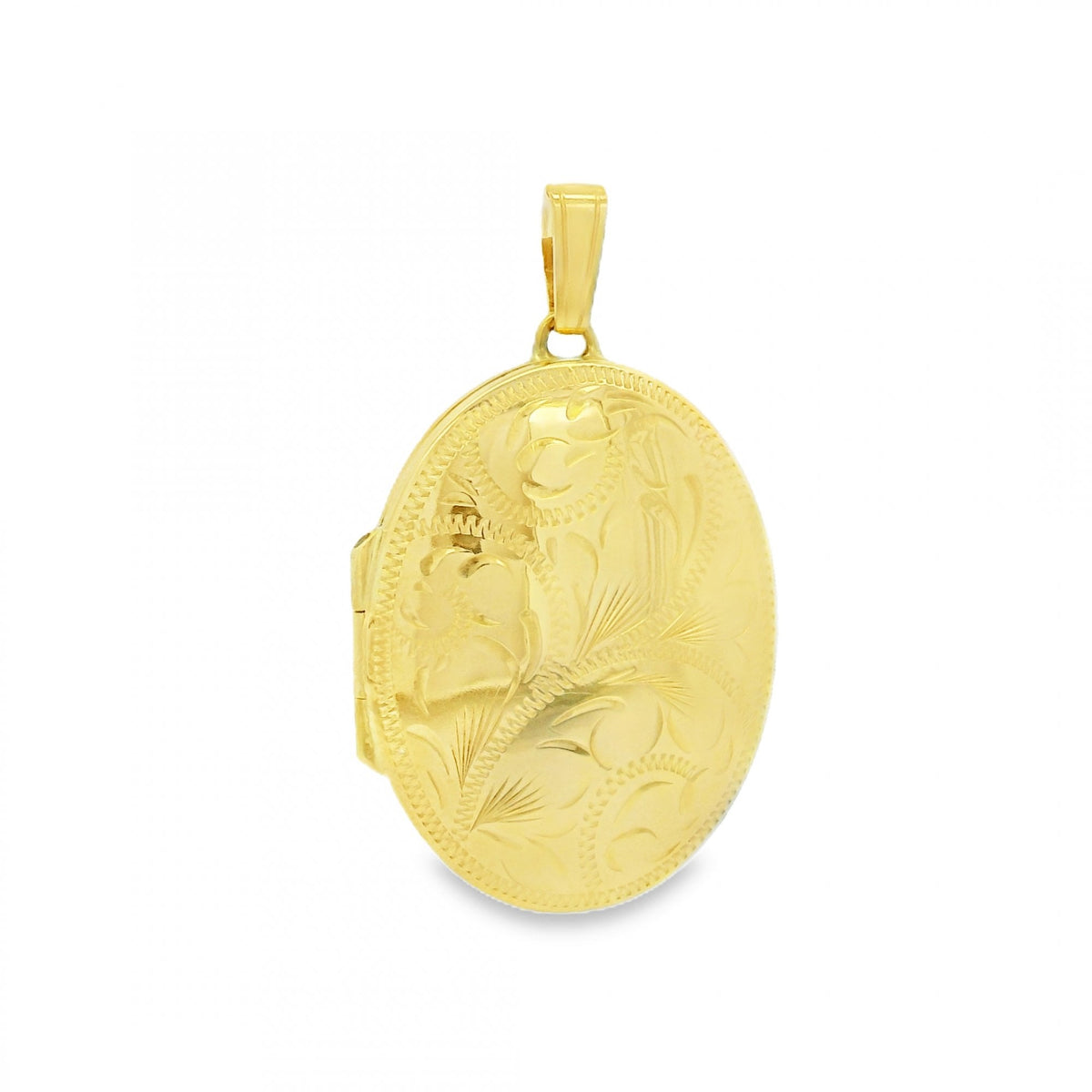9ct Yellow Gold Feather Engraved Locket - 23x29x7mm - 4.0g