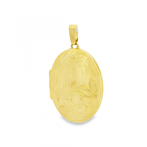 9ct Yellow Gold Feather Engraved Locket - 23x29x7mm - 4.0g