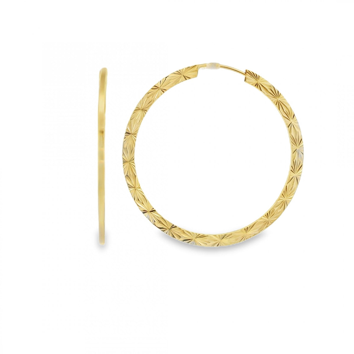 9ct Yellow Gold Large Flat Hoop Earrings - 35x35mm - 2.0g