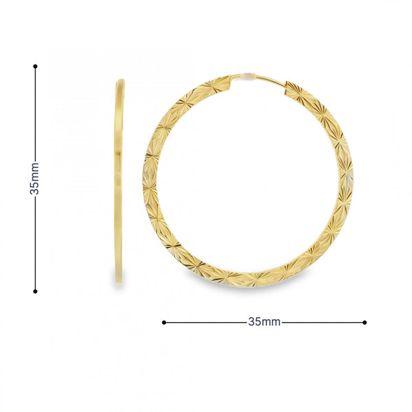 9ct Yellow Gold Large Flat Hoop Earrings - 35x35mm - 2.0g