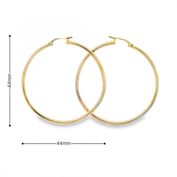 9ct Yellow Gold Large Wire Tube Hoop Earrings - 44x44mm - 3.1g