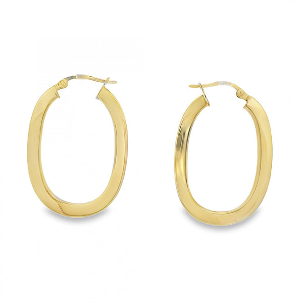 9ct Yellow Gold Oval Hoop Earrings - 21x31x3mm - 2.3g