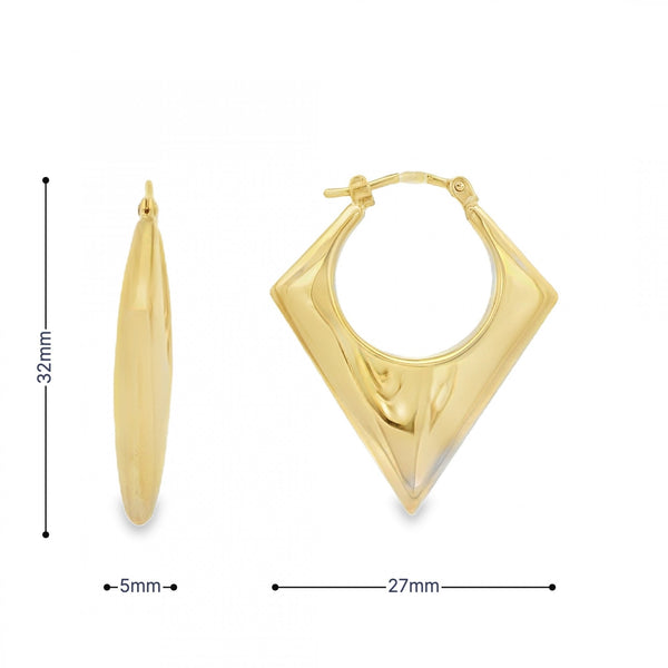 9ct Yellow Gold Hollow Arrow Creole Hoop Earrings - 27x32x5mm