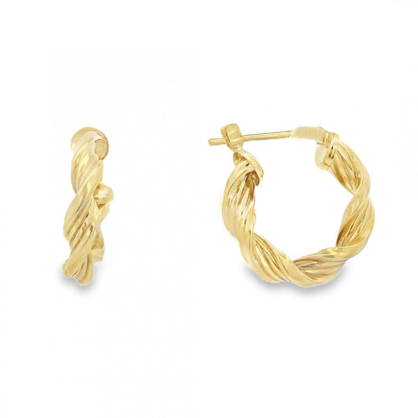 9ct Yellow Gold Ribbon Twist Hoop Earrings - 17x18mm - 1.2g
