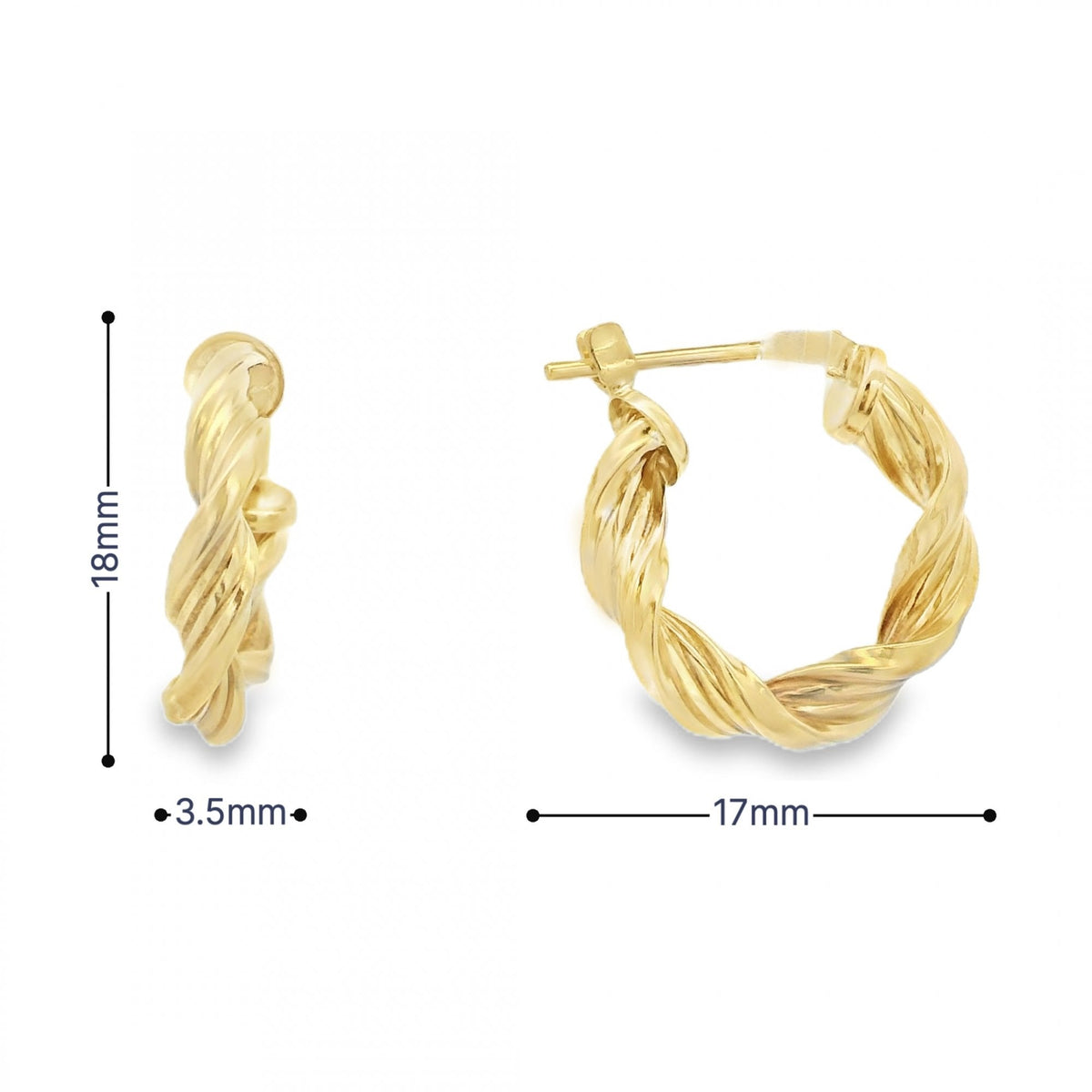 9ct Yellow Gold Ribbon Twist Hoop Earrings - 17x18mm - 1.2g