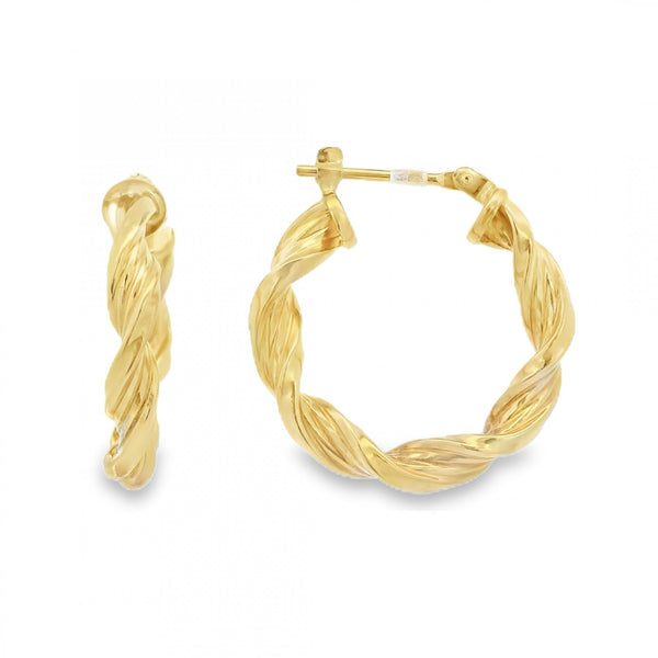 9ct Yellow Gold Ribbon Twist Hoop Earrings - 22x23mm - 1.5g