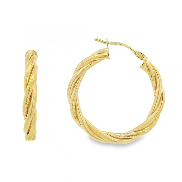 9ct Yellow Gold Twist Hoop Earrings - 26x26mm - 1.7g