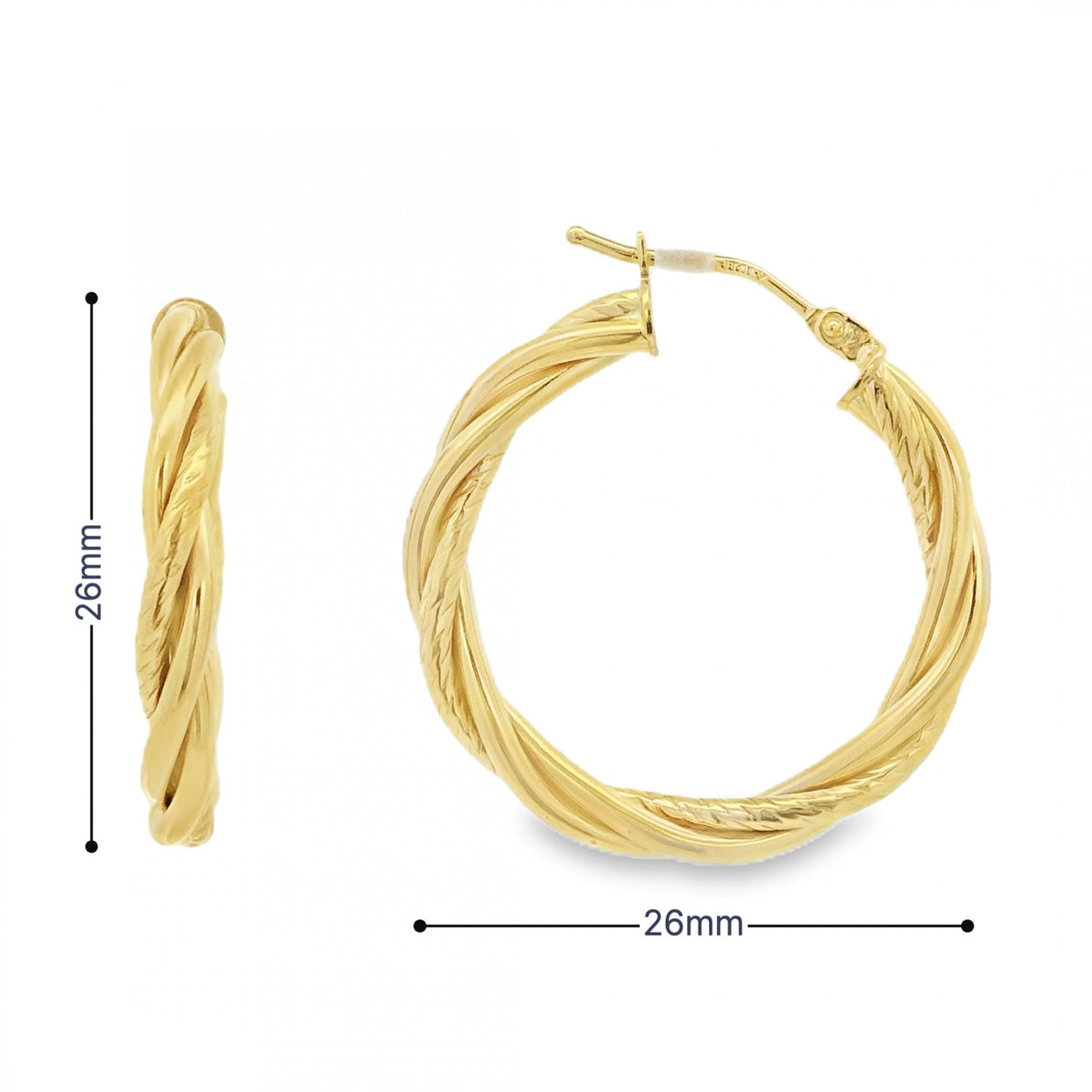 9ct Yellow Gold Twist Hoop Earrings - 26x26mm - 1.7g
