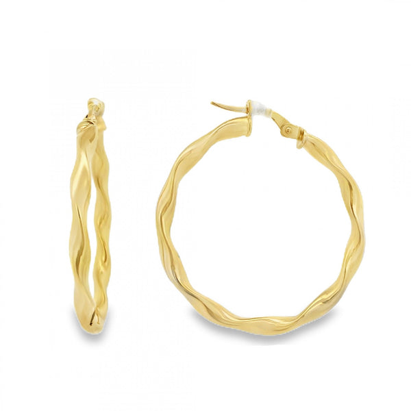 9ct Yellow Gold Twist Hoop Earrings - 29x29mm - 1.9g