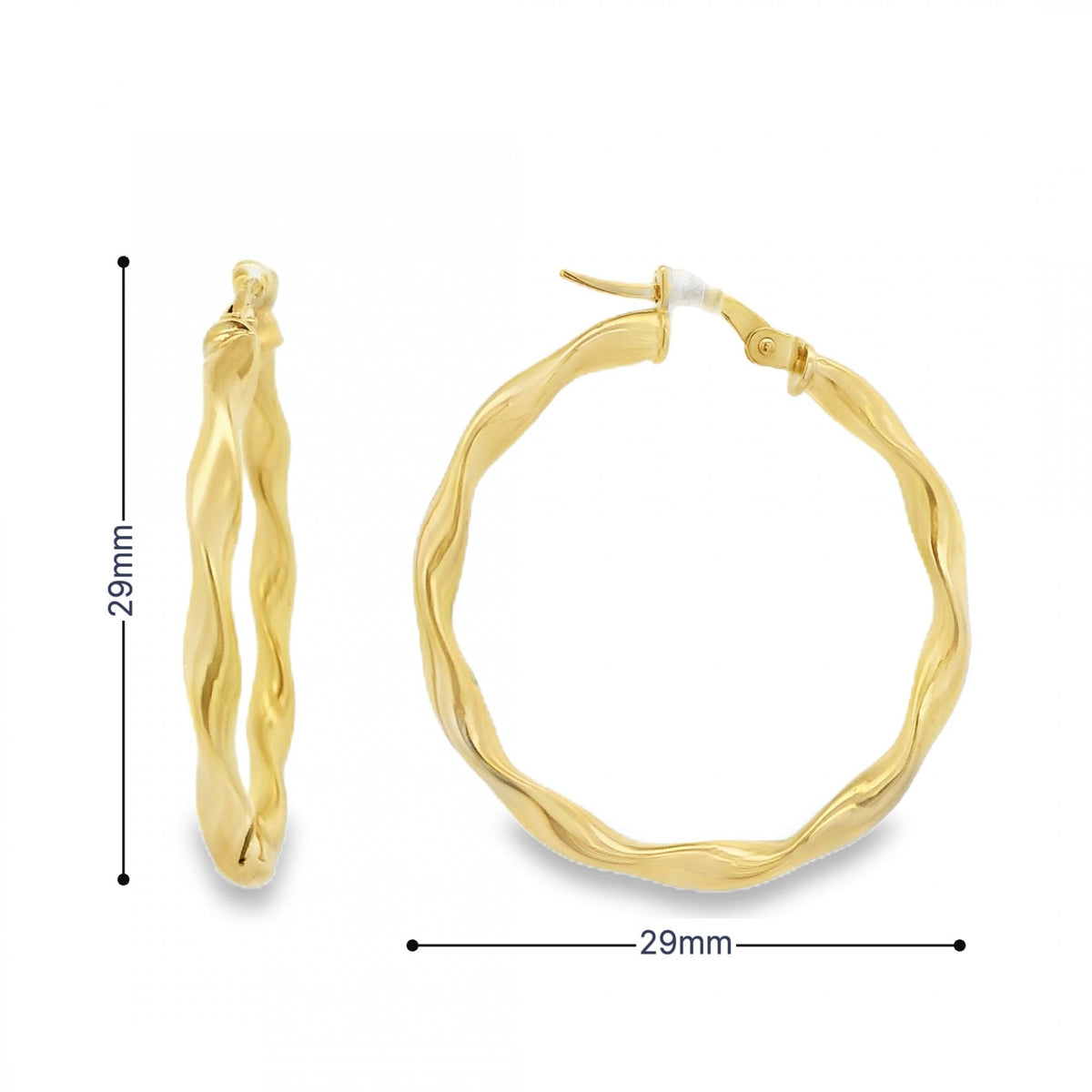 9ct Yellow Gold Twist Hoop Earrings - 29x29mm - 1.9g