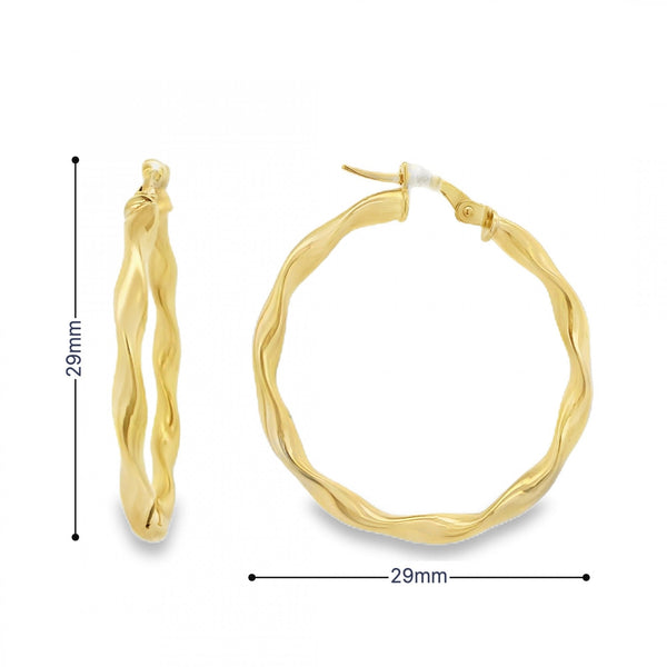 9ct Yellow Gold Twist Hoop Earrings - 29x29mm - 1.9g