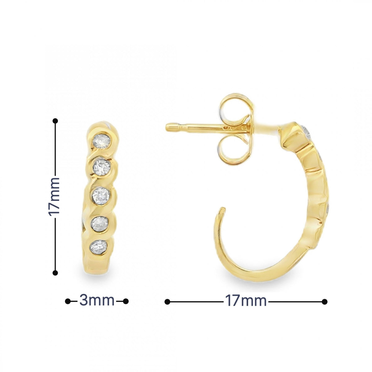 9ct Yellow Gold Cubic Zirconia Stud Earrings  -17x17x3mm -2.6g