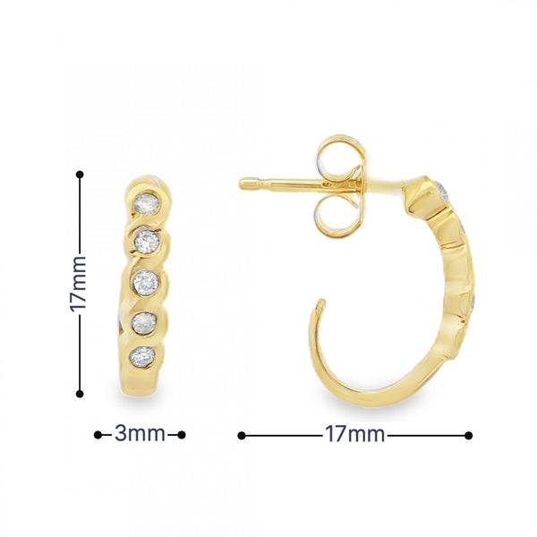 9ct Yellow Gold Cubic Zirconia Stud Earrings  -17x17x3mm -2.6g
