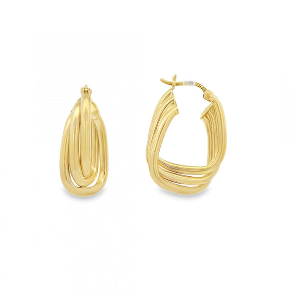 9ct Yellow Gold Triple Tube Hoop Earrings - 17x24mm