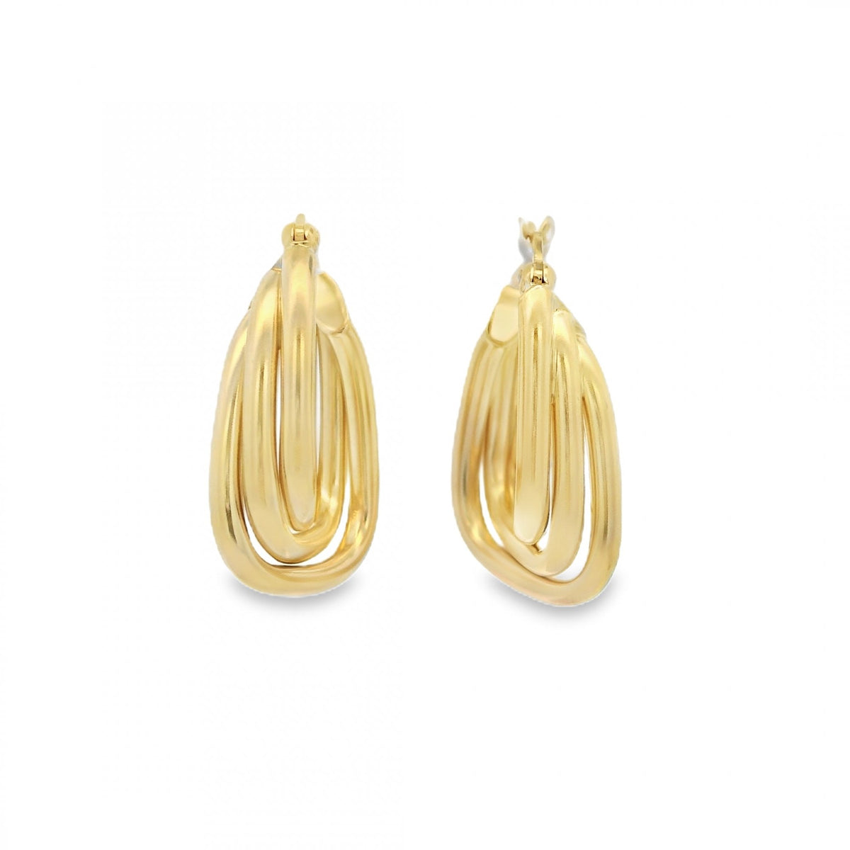 9ct Yellow Gold Triple Tube Hoop Earrings - 17x24mm