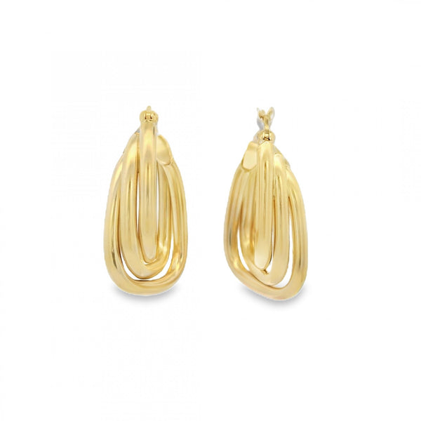 9ct Yellow Gold Triple Tube Hoop Earrings - 17x24mm