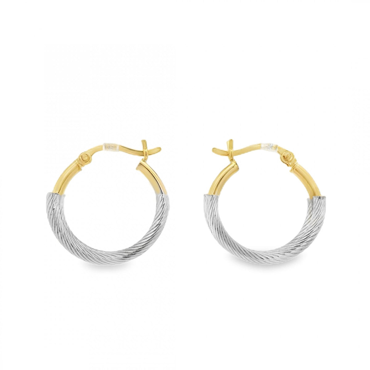 9ct Yellow & White Gold Double Split Twist Hoop Earrings