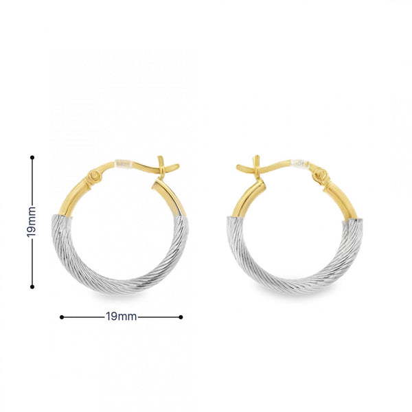 9ct Yellow & White Gold Double Split Twist Hoop Earrings