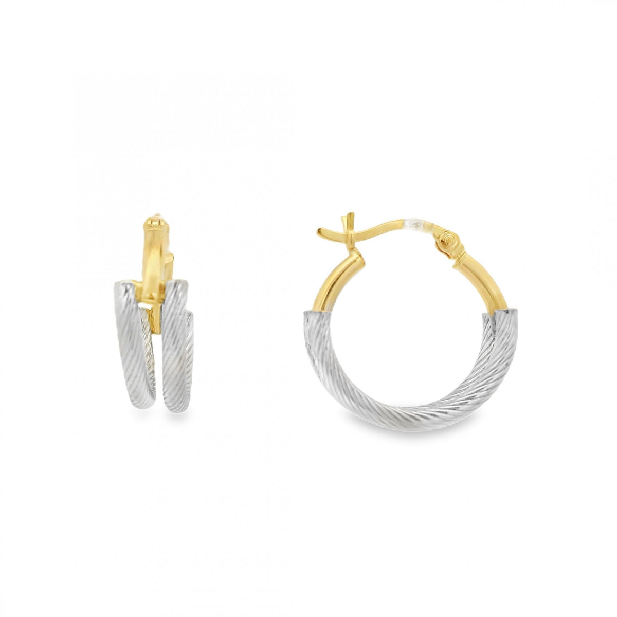 9ct Yellow & White Gold Double Split Twist Hoop Earrings