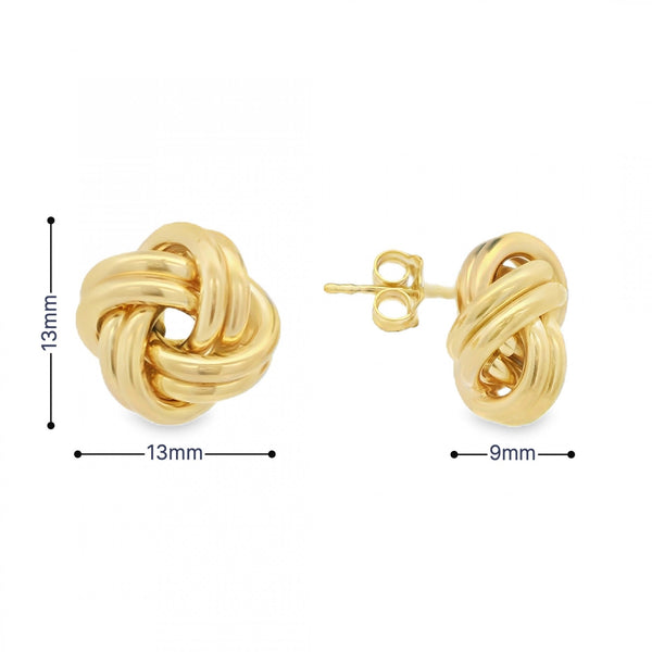 9ct Yellow Gold Knot Stud Earrings - 13x13mm - 3.5g