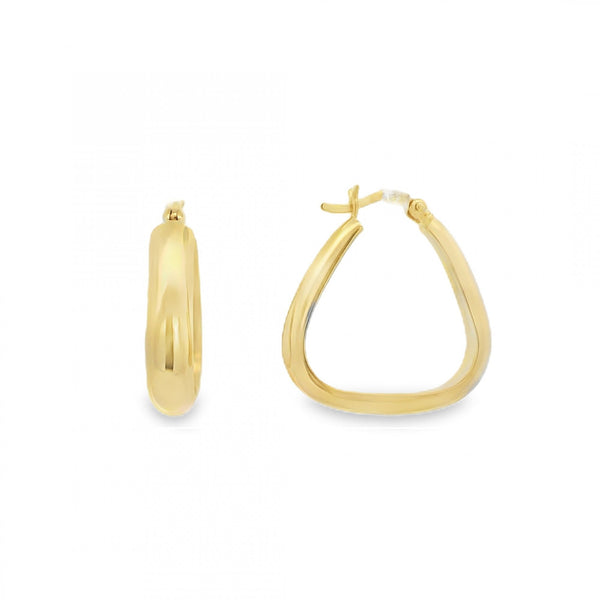 9ct Yellow Gold D-Shape Triangular Hoop Earrings - 23x24x5mm