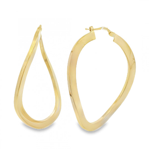 9ct Yellow Gold Oval Wave Hoop Earrings - 40x51mm - 4.1g