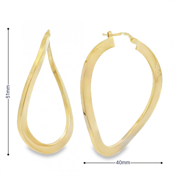9ct Yellow Gold Oval Wave Hoop Earrings - 40x51mm - 4.1g