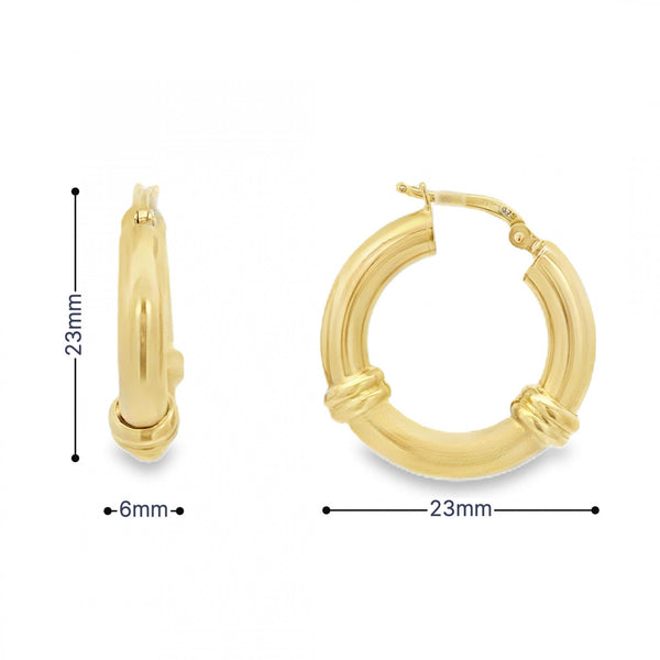 9ct Yellow Gold Hoop Earrings - 23x23x6mm - 4.5g
