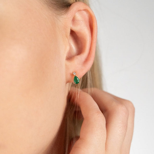 9ct Yellow Gold Emerald & Diamond Stud Earrings - 0.05ct