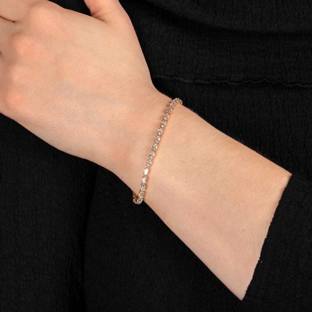 7.00ct Yellow Gold Certified Diamond Tennis Bracelet - F/VS2