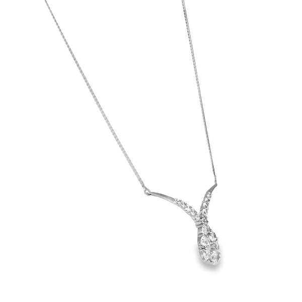 9ct White Gold CZ Twist Pendant & Herringbone Necklace - 17"