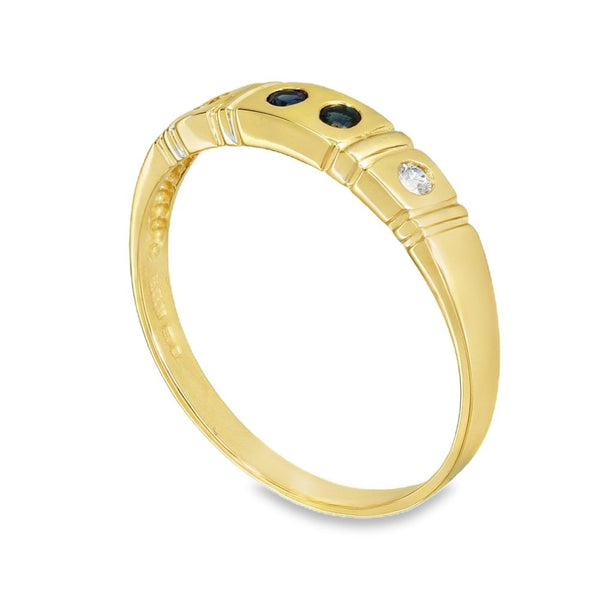 9ct Yellow Gold Sapphire & Cubic Zirconia Dress Ring - Size R